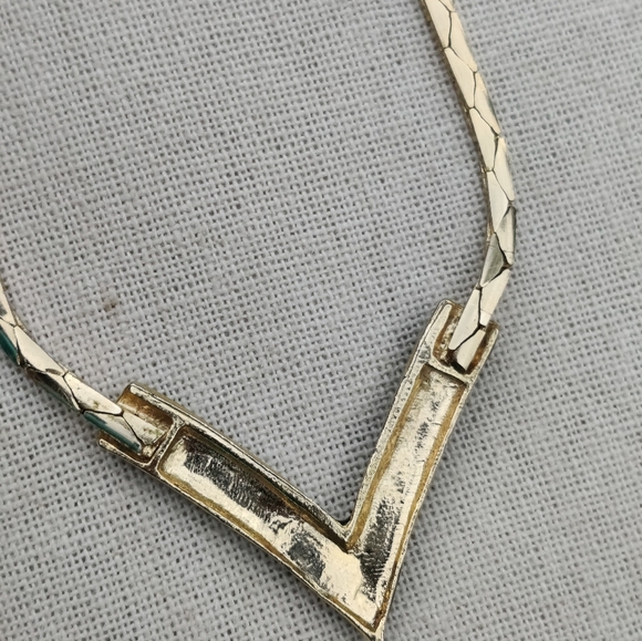 Vintage Enameled Crystal Chevron Necklace - Picture 4 of 7